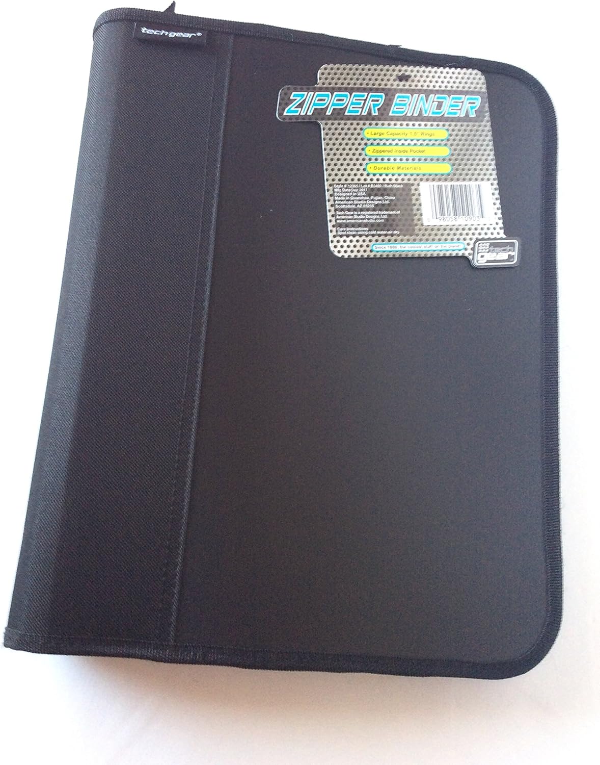 Tech Gear 1.5" 3 Ring Zipper Binder (Black)