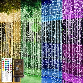 Solhice Curtain Lights Outdoor 20ft x10ft Color Changing, 480 LED Plug in Hanging String Lights Indoor Outside, Twinkle Light Backdrop for Wedding Garden Decor Not Connectable