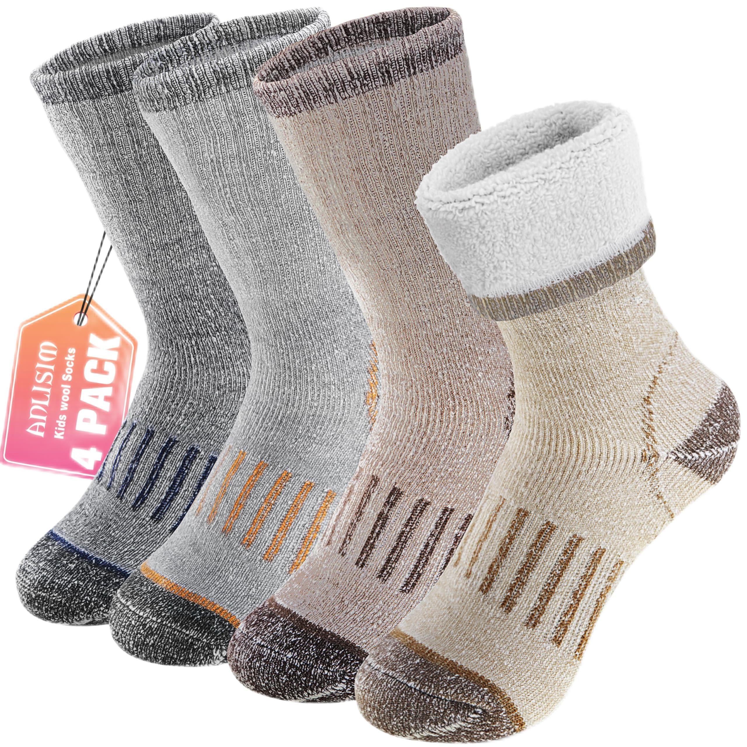 Anlisim Merino Wool Hiking Socks for Kids Teens, Full Cushioning, 4 Pairs