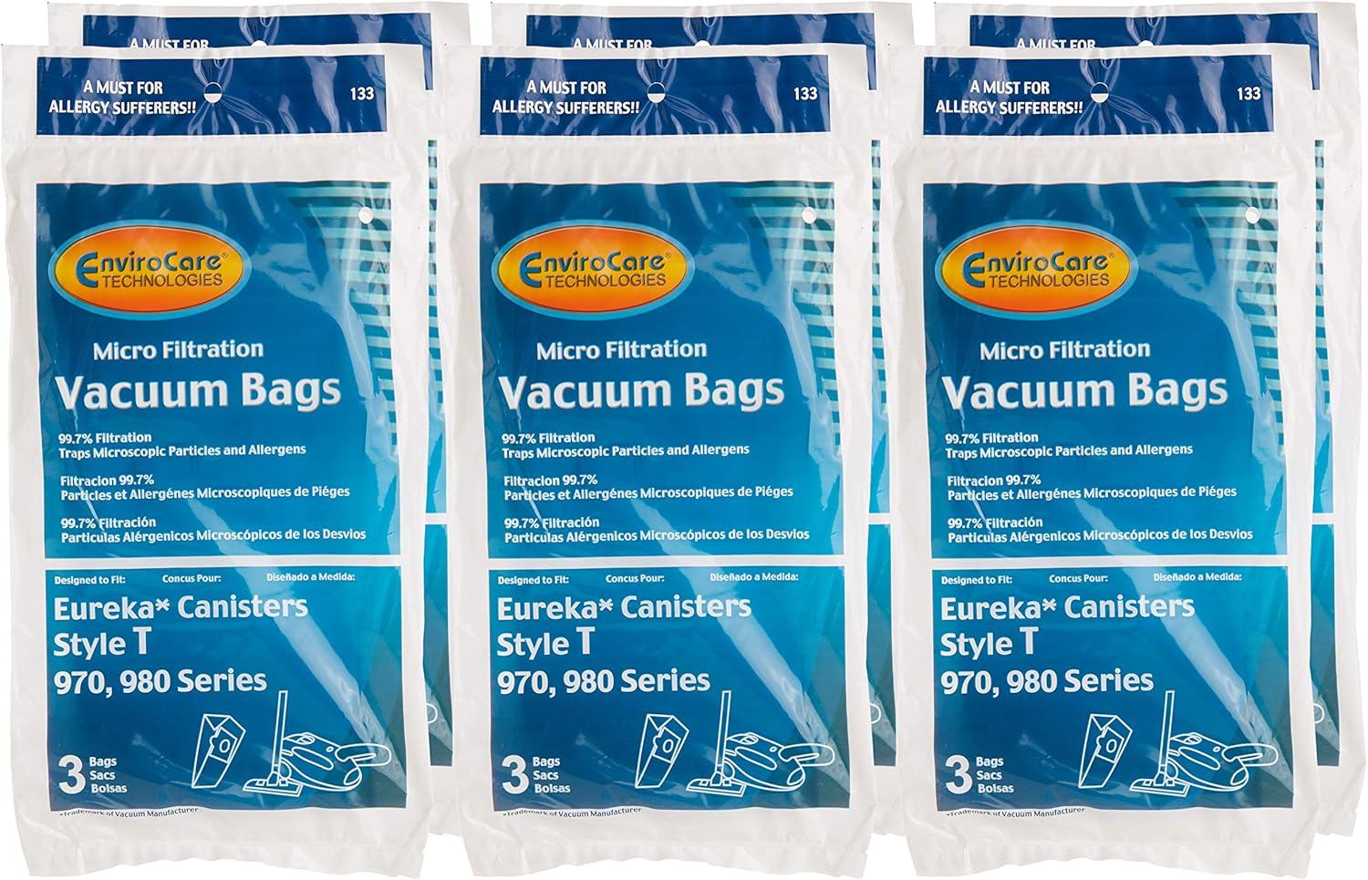 EnviroCare Replacement Vacuum Eureka Style T Canisters (18 Bags), White (133-6)