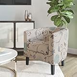 BELLEZE Living Room Chair, Linen Round Accent Barrel Chair, Club Tub Sofa Chair for Bedroom, Corner Chair with Flared Legs and Cozy Soft Padding - Highland (Floral Print)