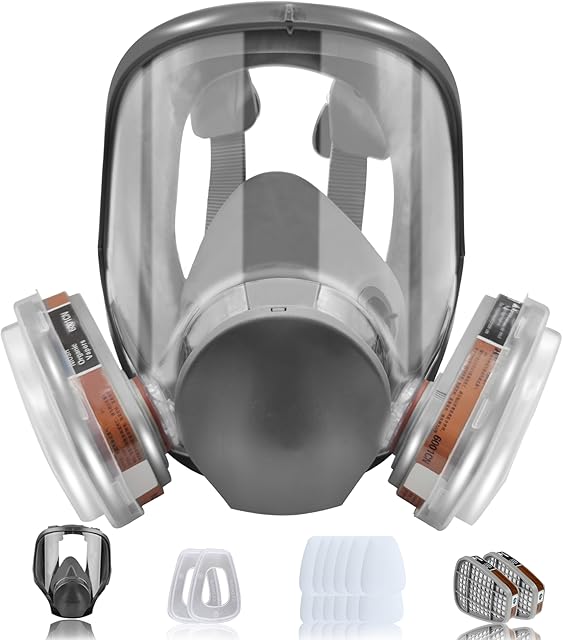 Full Face Cover,Safety Dust Face Cover Reusable,18 In 1 Respirator Mask,Includes 2 Filter Cartridges,12 Replaceable filter Cotton,Full Face Mask And lid, bag