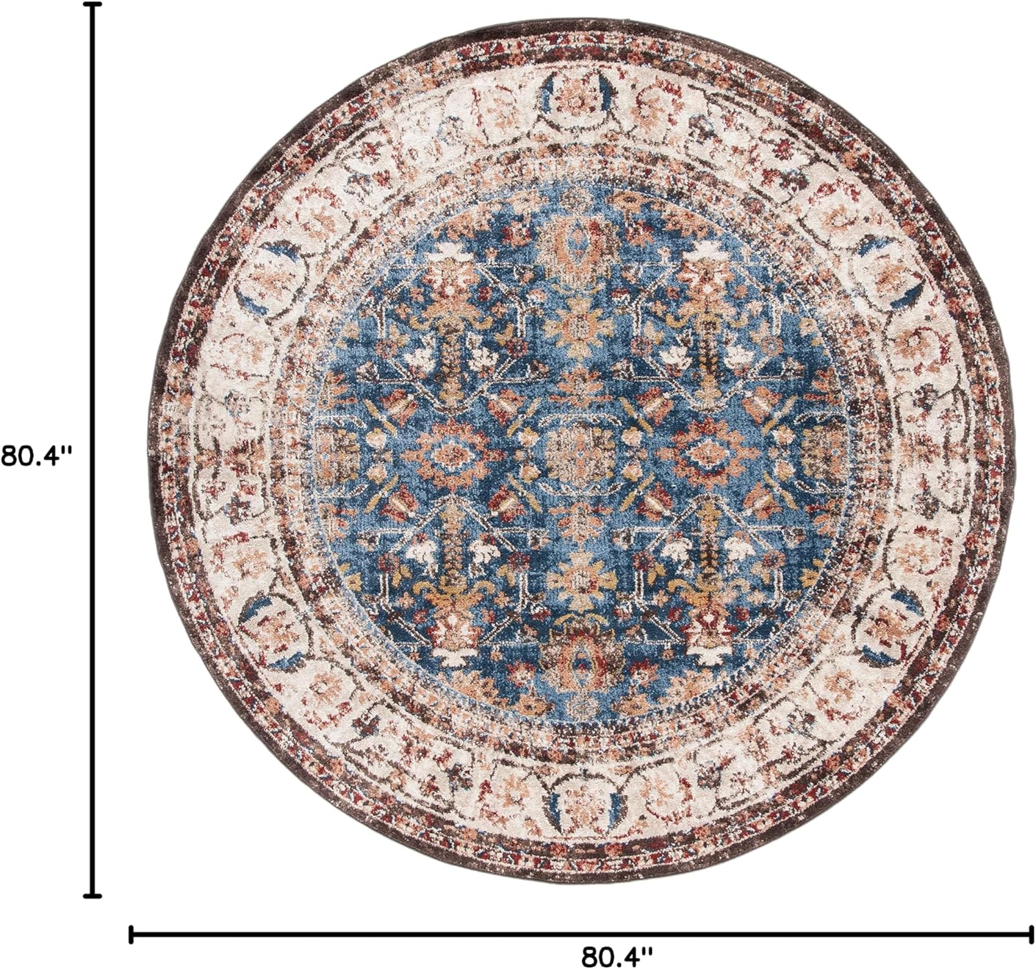 SAFAVIEH Bijar Collection Area Rug - 6'7" Round, Royal & Ivory, Traditional Oriental Distressed Design, Non-Shedding & Easy Care, Ideal for High Traffic Areas in Living Room, Bedroom (BIJ650B)
