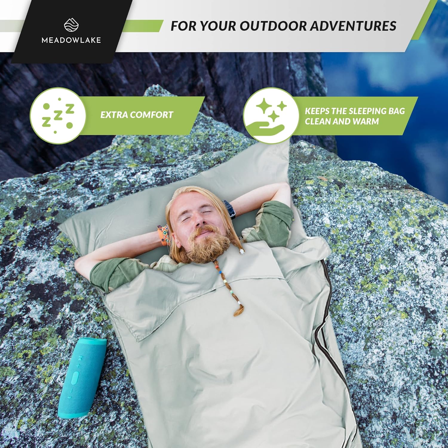 Meadowlake Sleeping Bag Liner - Breathable - Cold & Warm Weather Sleeping Bag for Camping & Backpacking - Travel Bedding - Travel Sheet : Sports & Outdoors