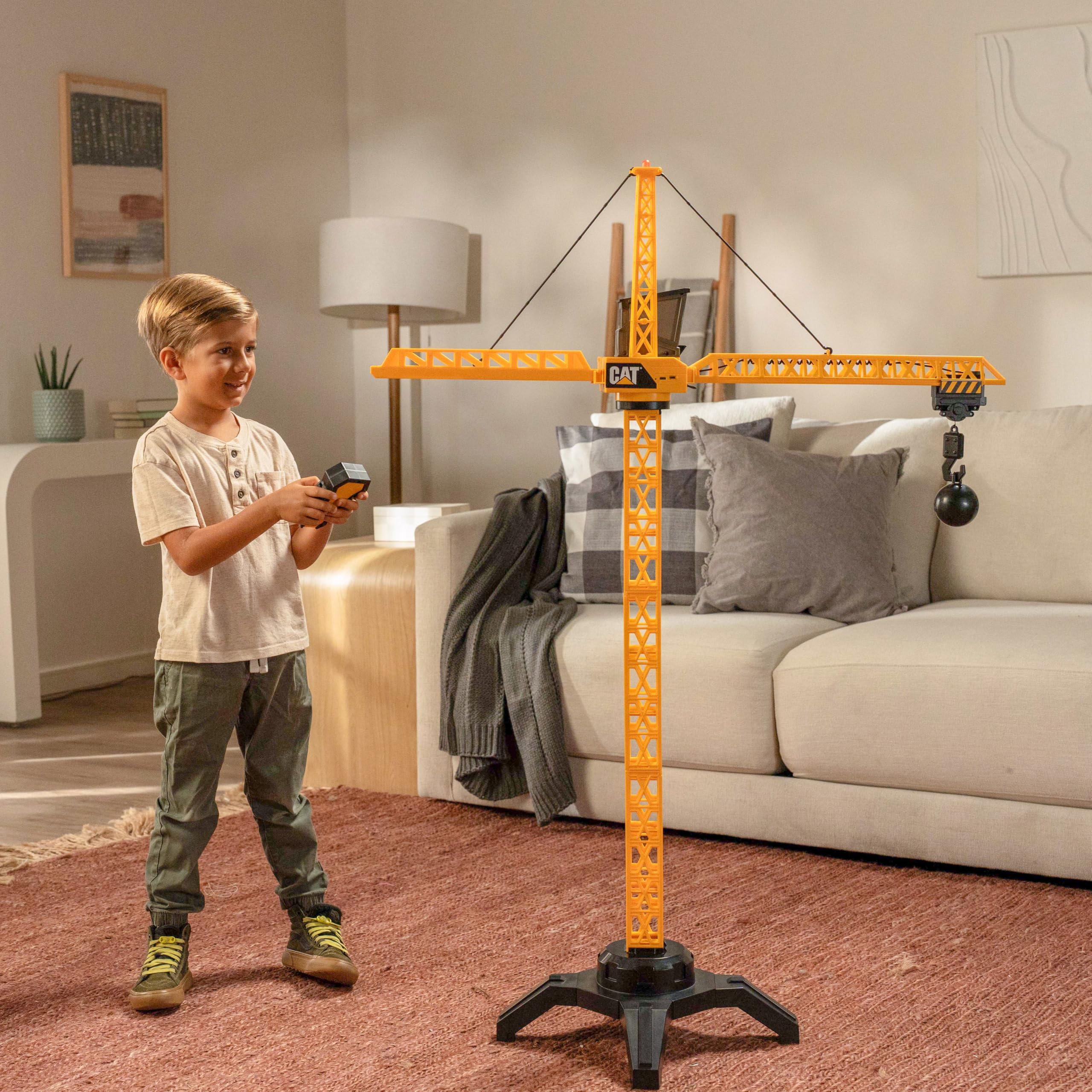 Cat® Workforce – Grúa RC Inalámbrica de 127 cm con Rotación 360°, Luces, Control Remoto, Bola de Demolición, Figura y Mini Cargadora | Juguete de Construcción para Niños +5 Años