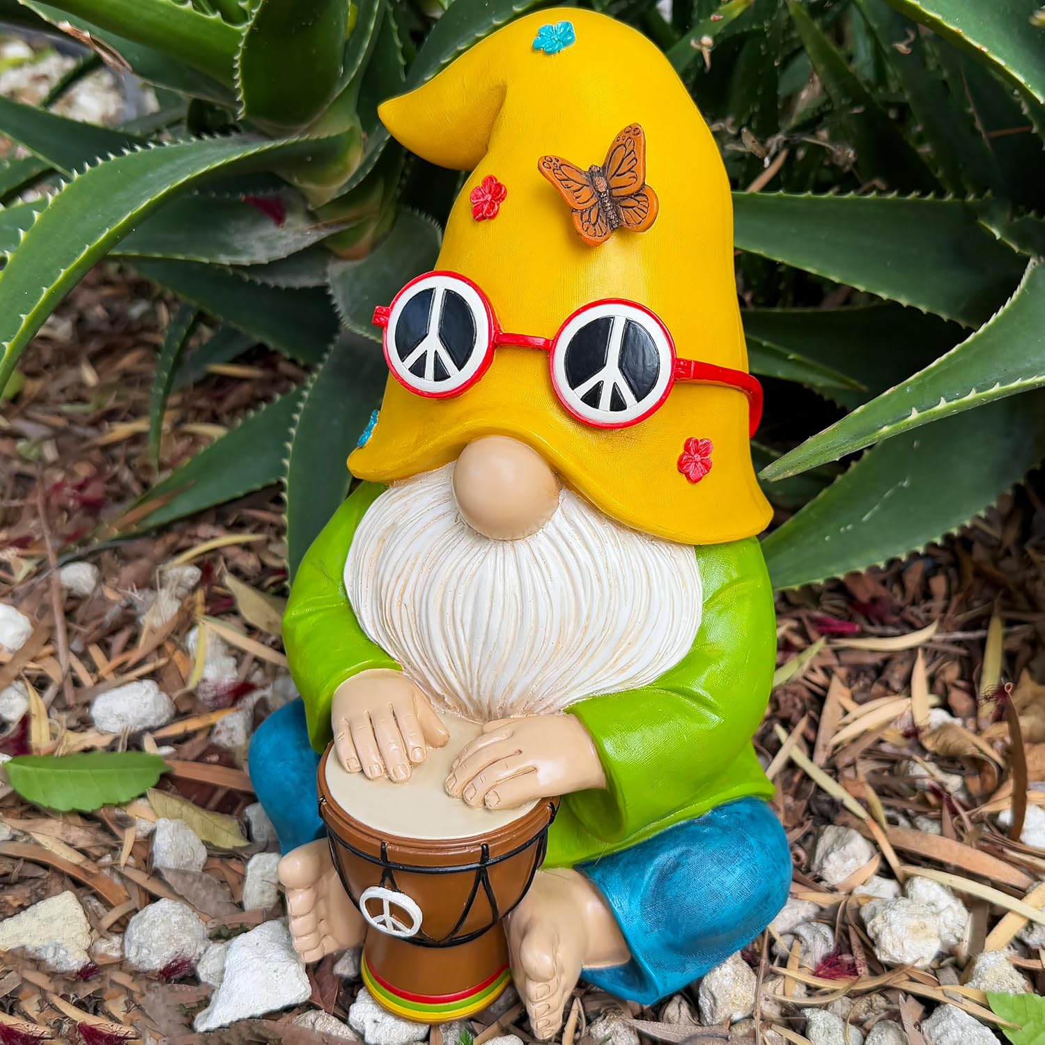Mood Lab Garden Gnome - Hippie Drummer Gnome Figurine - 9.1 Inch Tall Funny Lawn Statue - for Outdoor or House Decor