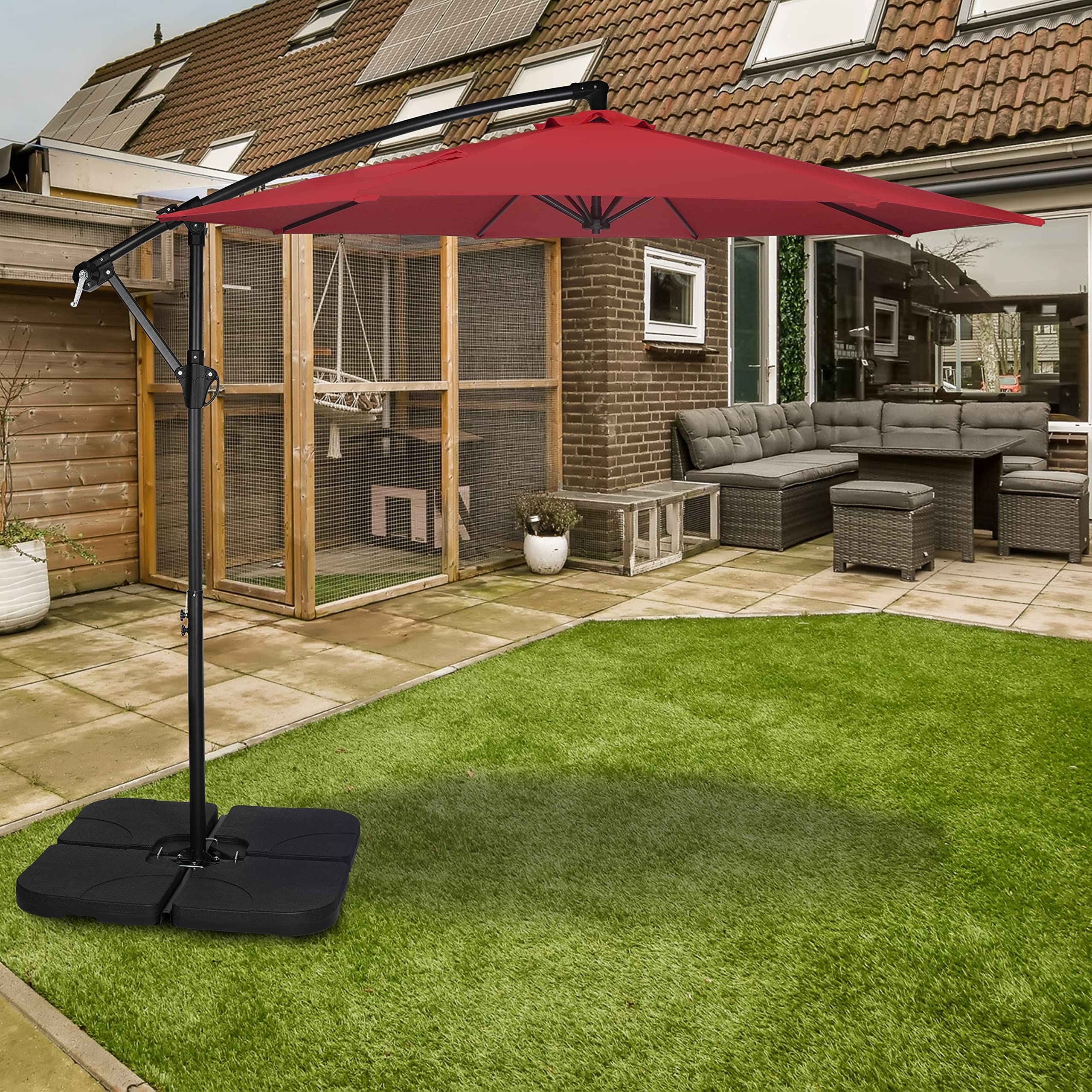 Simple Deluxe 10ft Offset Umbrella Cantilever Patio Hanging Umbrella Outdoor Market Umbrella with Crank & Cross Base Suitable for Garden, Lawn, backyard and Deck