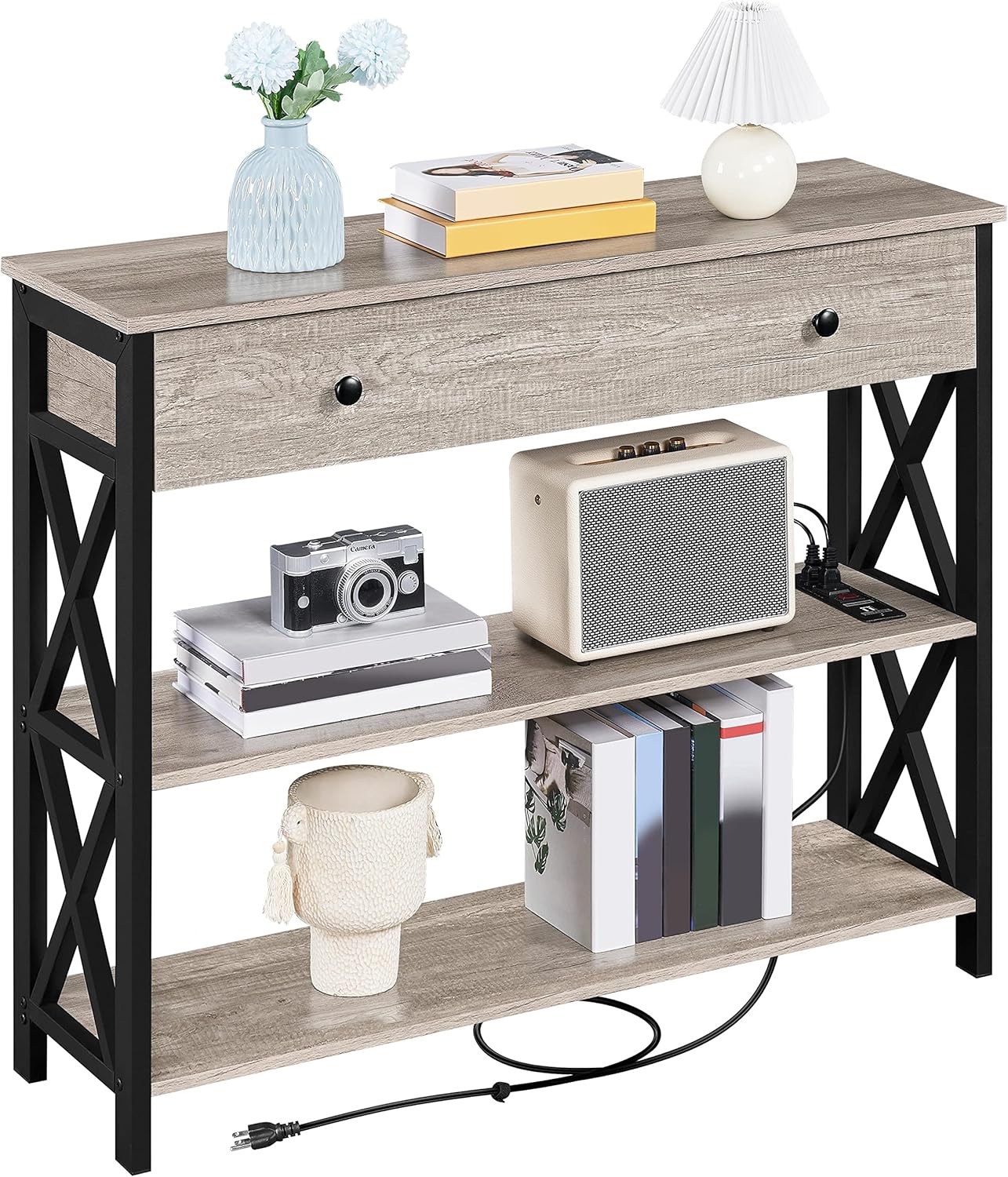Yaheetech Console Table with 2 Power Outlets and 2 USB Ports, Wood ...