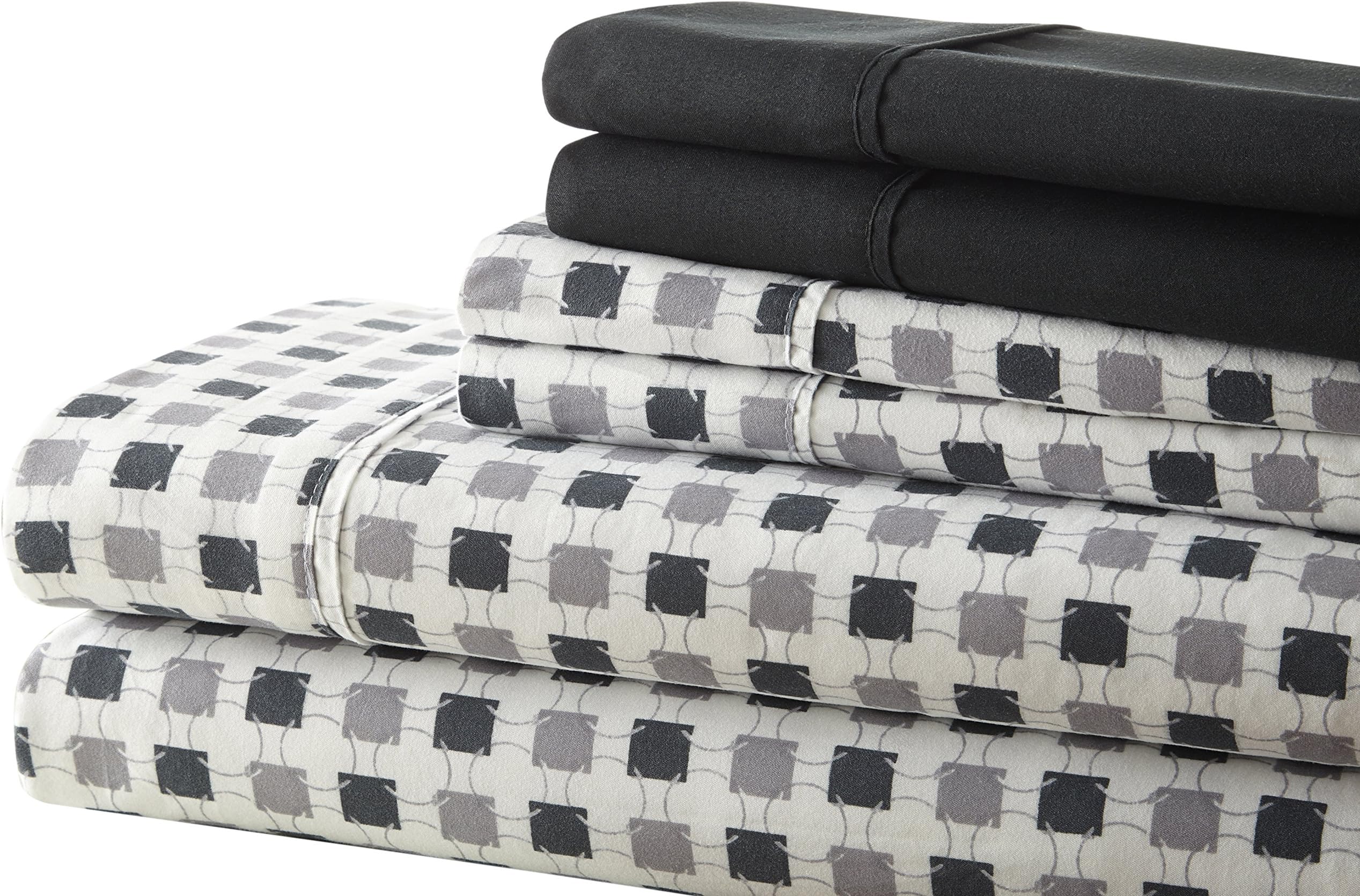 SL Spirit Linen Home EST. 1988 - King Sheets, Super Soft Traditional Home Microfiber Bedding Set, Lightweight Home Decor & Ideal for All Seasons, King, Black/Grey