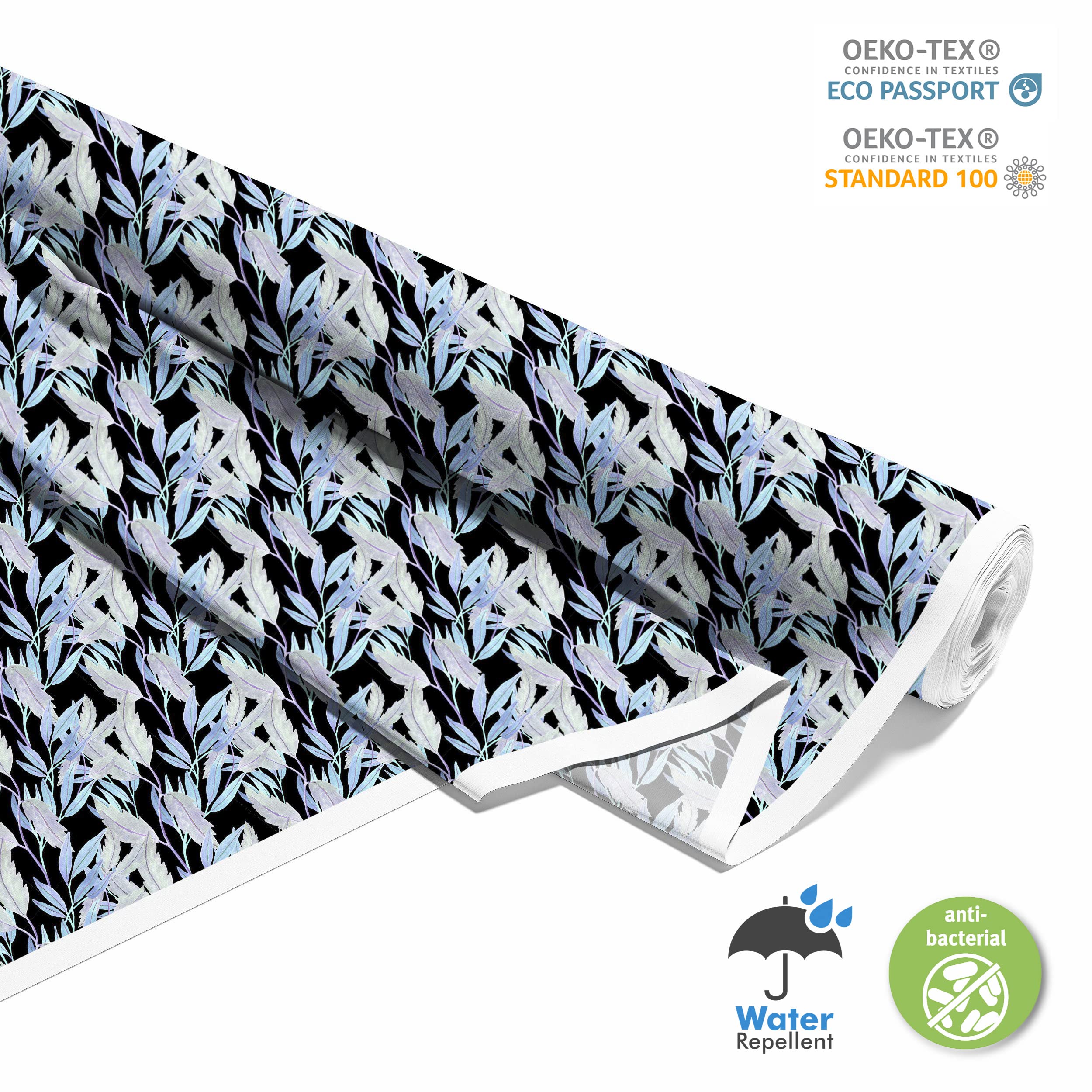 HEKO PANELS Stoff Oxford Wasserdichte Meterware Canvas-Stoff Polyester Stoff Zum Nähen Nähstoffe Dekostoffe Wasserabweisend Blickdicht Blaue Blätter 5 Meter 155 x 500 cm