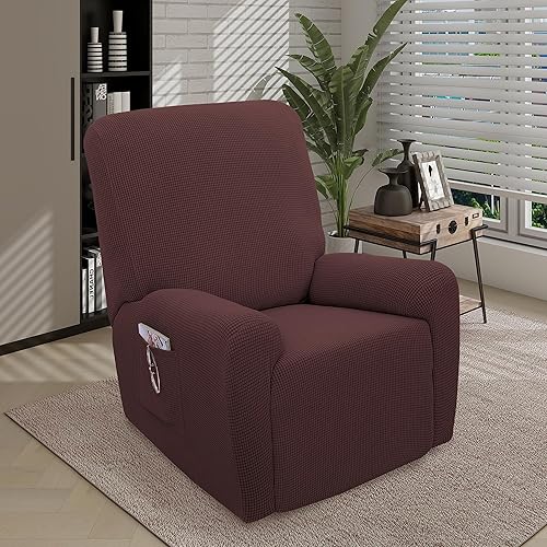 Miniatura 2 de U-NICE HOME Fundas para silla reclinable, 4 piezas, fundas para silla jacquard elásticas (reclinable, chocolate)