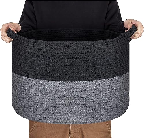 Miniatura 8 de Cesta para manta, cesta de cuerda de algodón de 20 x 20 x 13 pulgadas para sala de estar, canasta de almacenamiento de juguetes para bebé, cesta