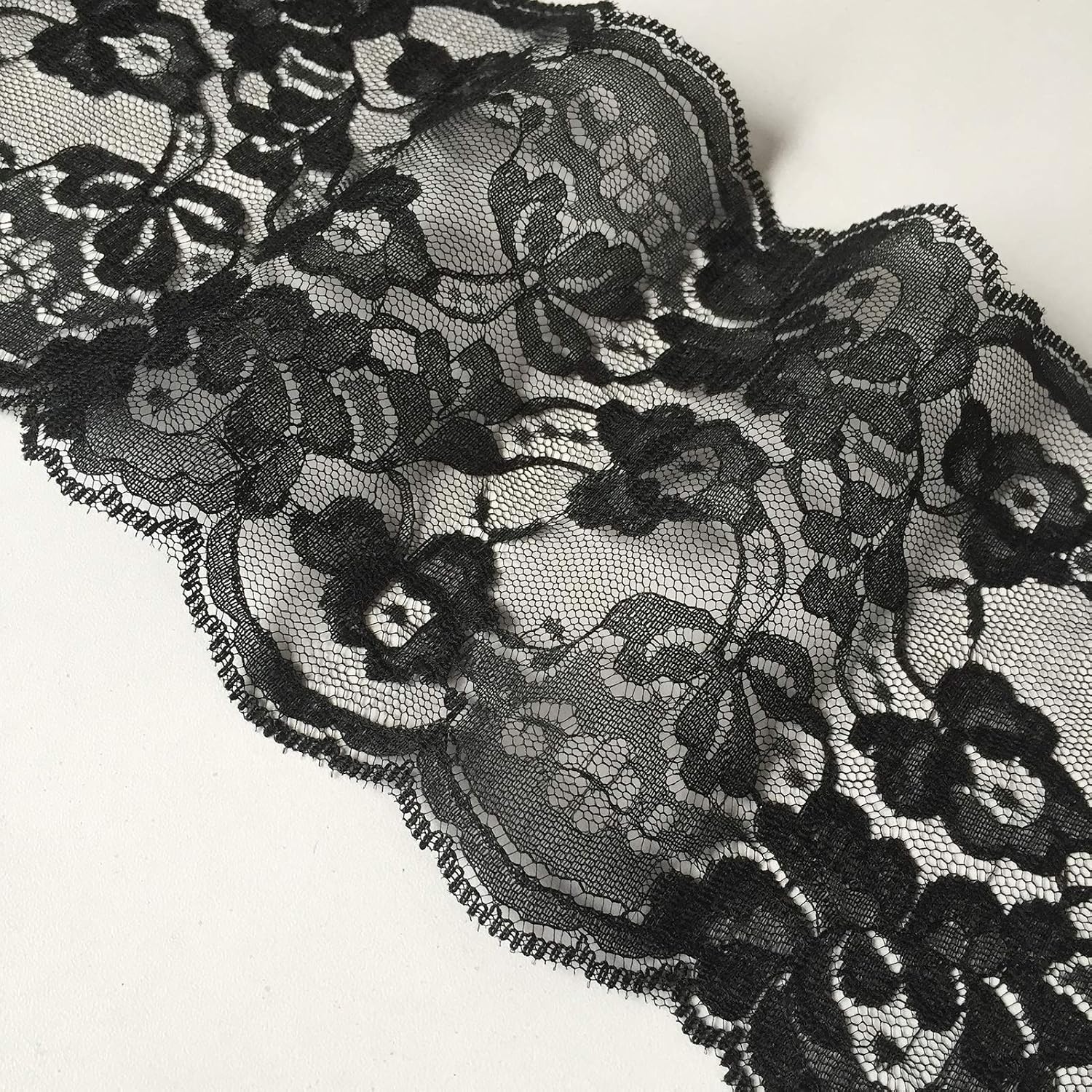 Lace Realm 5.5 inch Wide Lace Trim Ribbon with Floral Pattern for Decorative Bridal Wedding Lace DIY Making Sewing Accessory-5 Yards (6822 black 5yd)