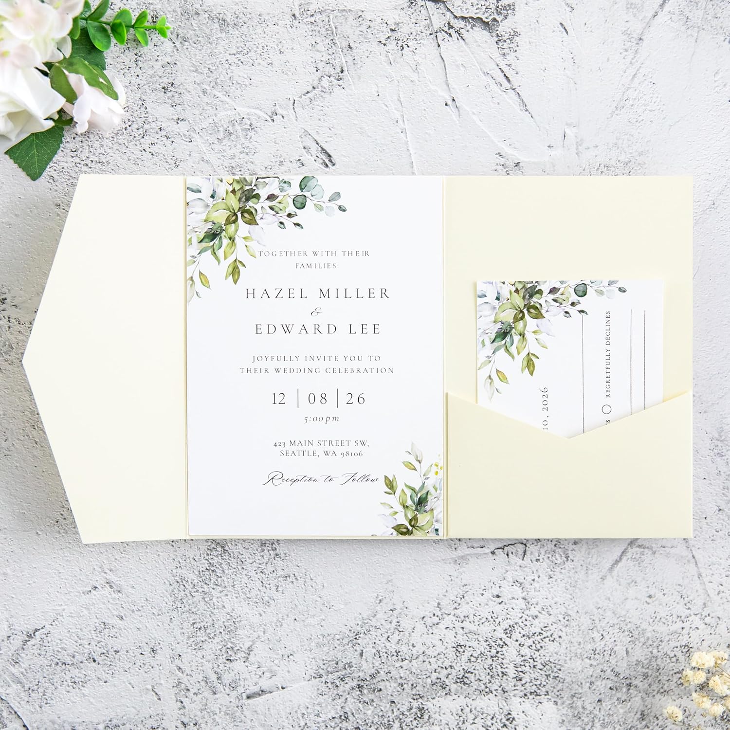 20Pcs 5.12x7.09 inch Tri-fold Wedding Invitation Cards for Quinceanera Bridal Shower Baby Shower Party Invite (Cream)