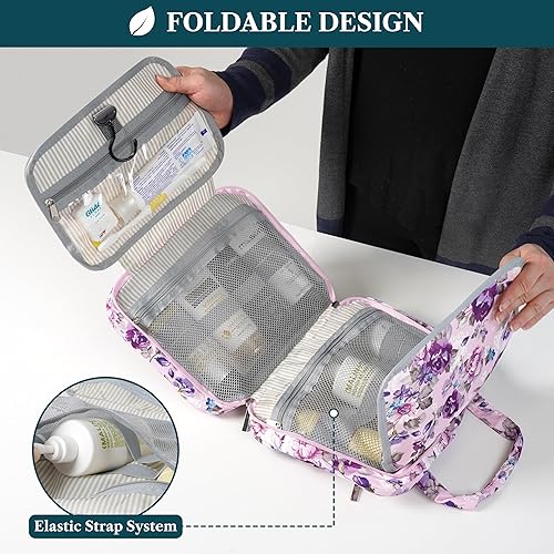 Miniatura 4 de PAVILIA Neceser colgante, bolsa de viaje para mujeres y hombres, organizador de cosméticos plegable, bolsa de maquillaje enrollable, accesorios