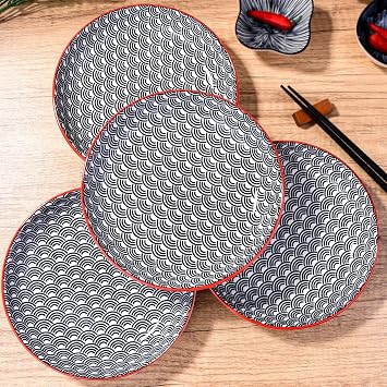 8 Inch Japanese Ceramic Dinner Plates, Porcelain Plates Set of 4