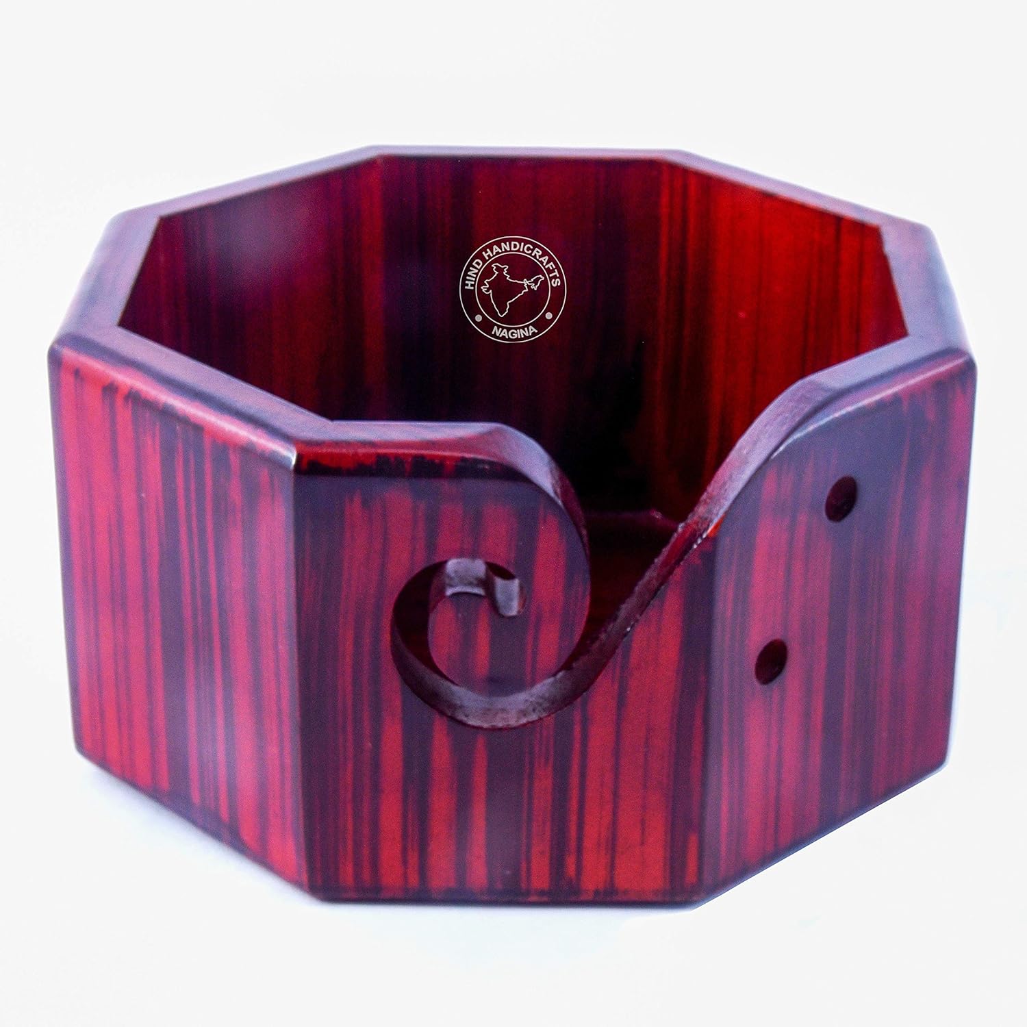 Hind Handicrafts Premium Solid Dark Handmade Crafted Wooden Portable Antique Yarn Storage Bowl Tray - Holder for Knitting Crochet Hook Accessories (Teak Brown - 2, 6" x 6" x 3")