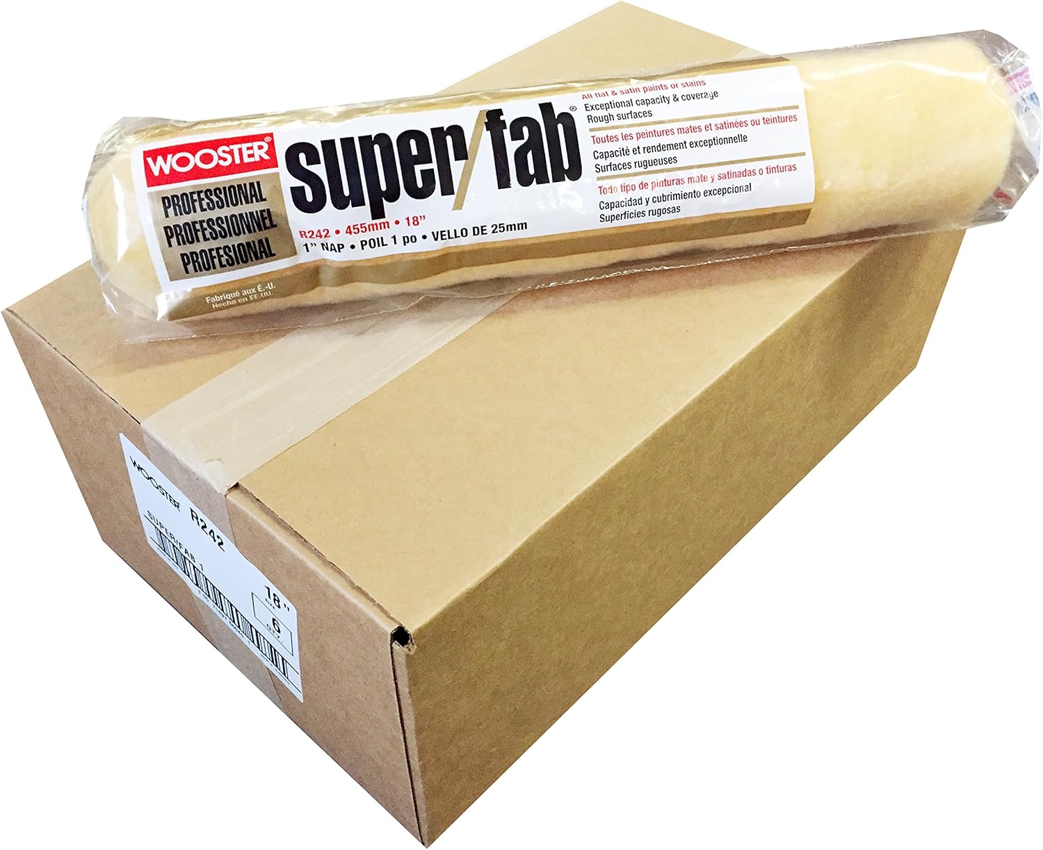 Wooster Brush R242-18 Super/Fab 1" Nap Roller Cover - Pack of 6