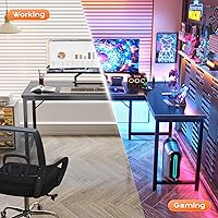 Vista 6 de Huuger Escritorio en forma de L de 55 pulgadas con tomas de corriente y puerto USB-C, escritorio de computadora reversible, escritorio de esquina