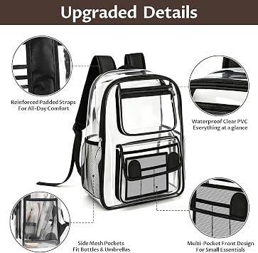 Clear Backpack, Waterproof PVC Transparent Bag Black