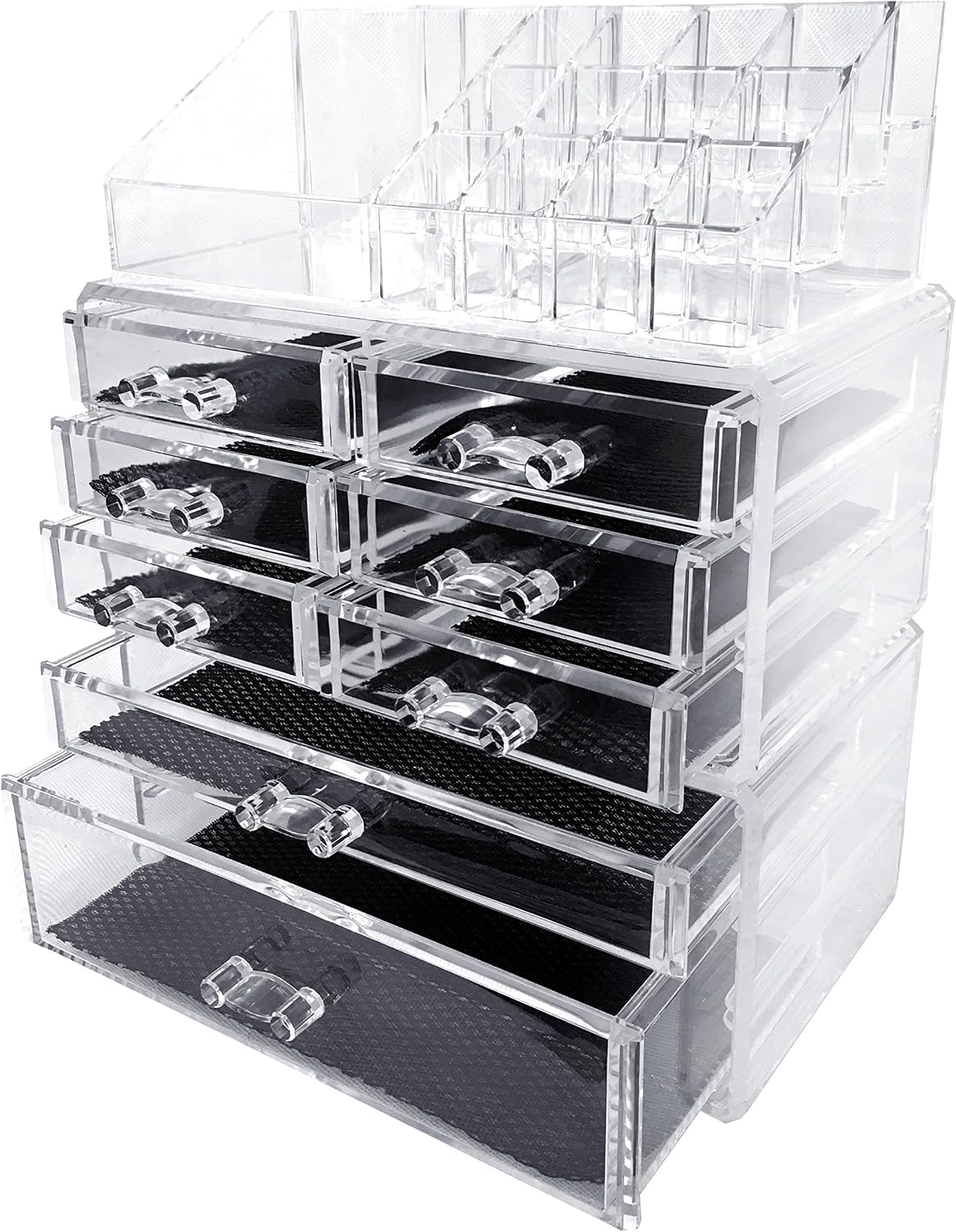 Sodynee Acrylic Makeup Cosmetic Organizer Storage Drawers Display Boxes Case, Three Pieces Set