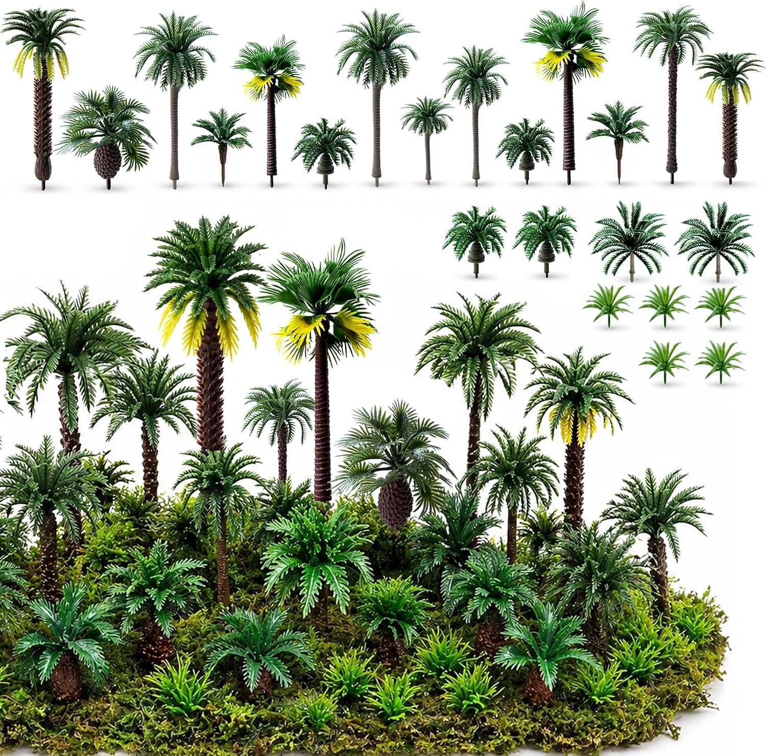 26 Pcs Miniature Palm Tree Model Set Model Tropical Coconut Palm Tree Cake Topper Diorama Trees for DIY Scenery Landscape Fairy Garden