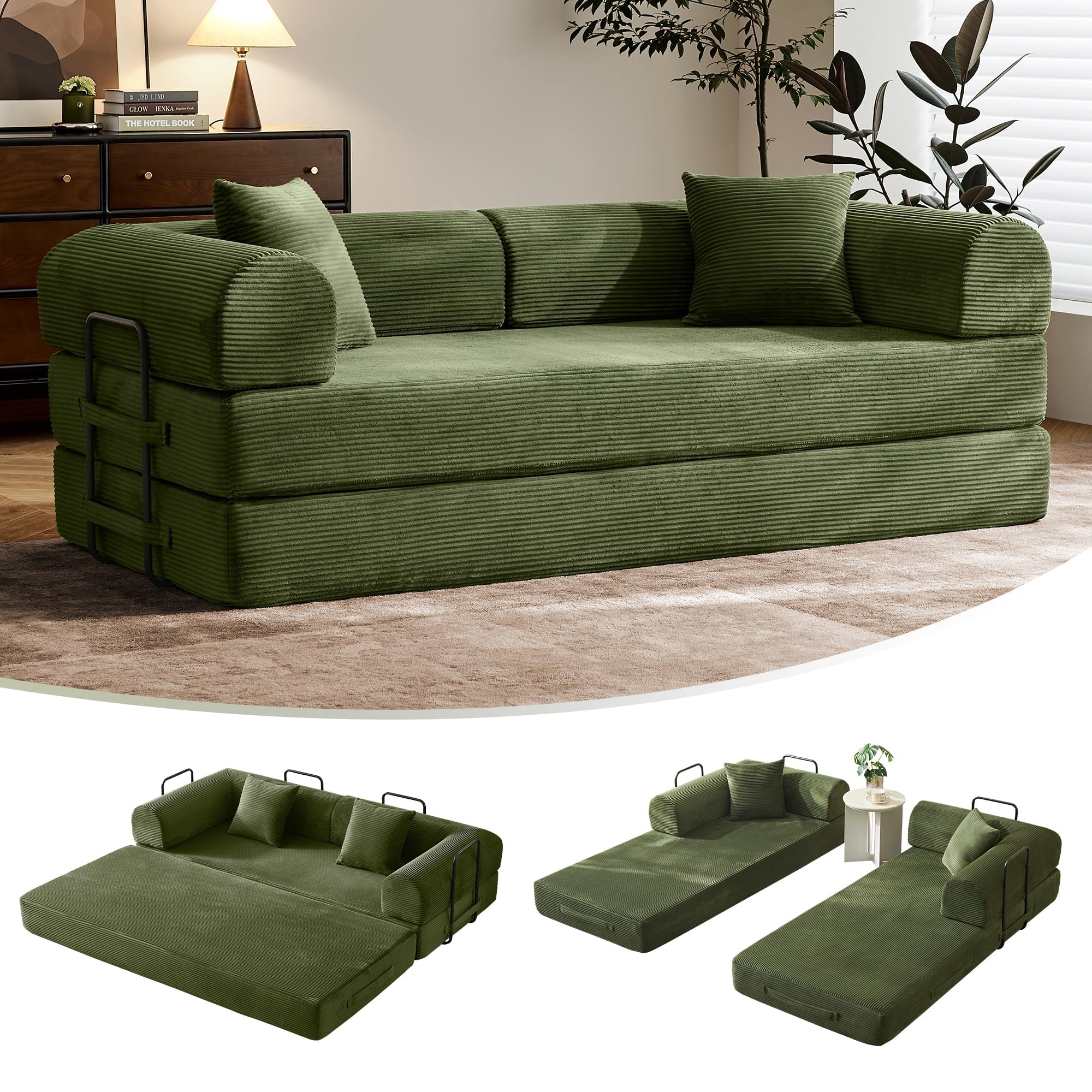 5-in-1 Modular Schlafsofa 200 cm mit Schlaffunktion - Grün