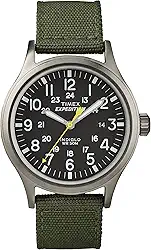 Relógio masculino Expedition Scout de 40 mm – caixa preta e mostrador com pulseira deslizante de couro oliva
