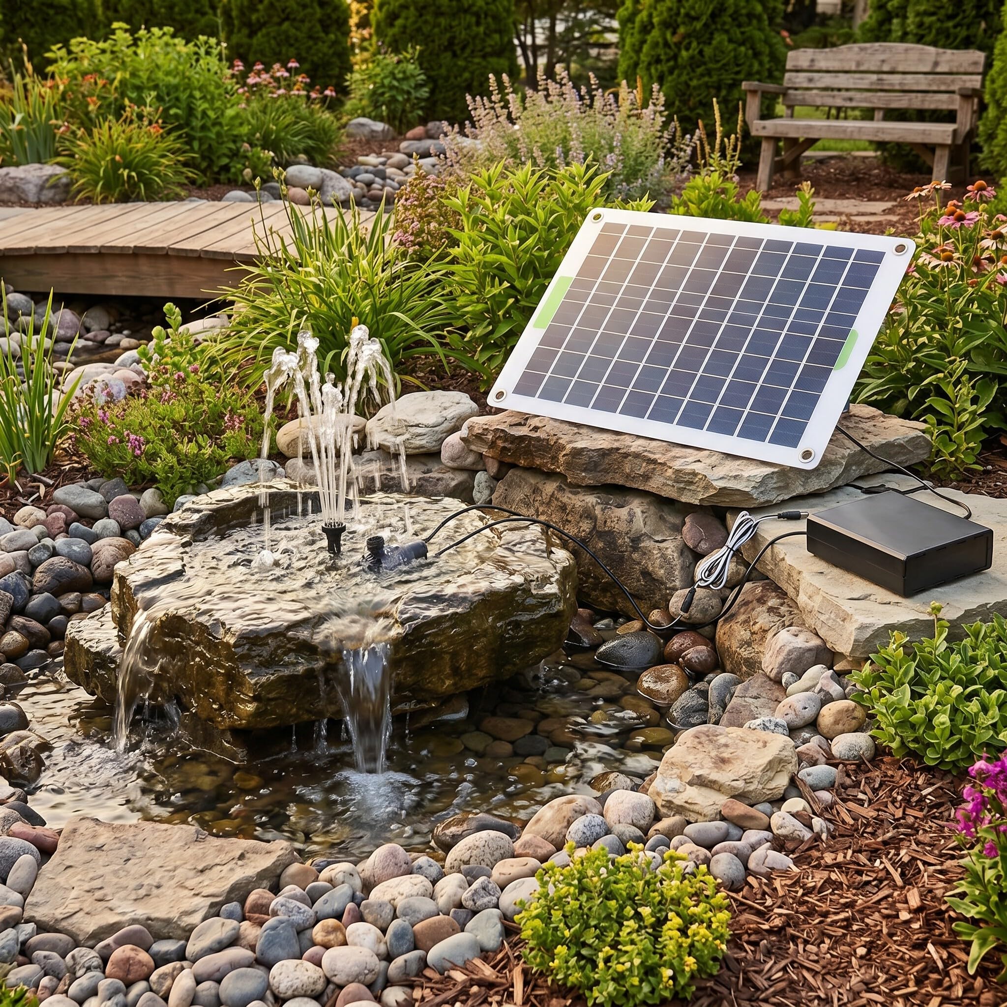 Solar-Brunnen Pumpe, 100W Mono Kristalline Solar-Teich Pumpe Geräuscharm Laufende Wasser-Brunnen mit 12V Gleichstrom-Motor Energie Sparende für Garten