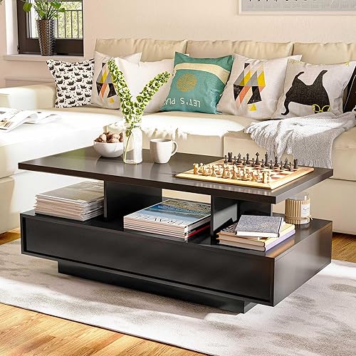 Miniatura 3 de LAUSAINT HOME Mesa auxiliar LED con almacenamiento, moderna mesa de centro iluminada de 2 niveles con aplicación y control remoto, más de 60,000