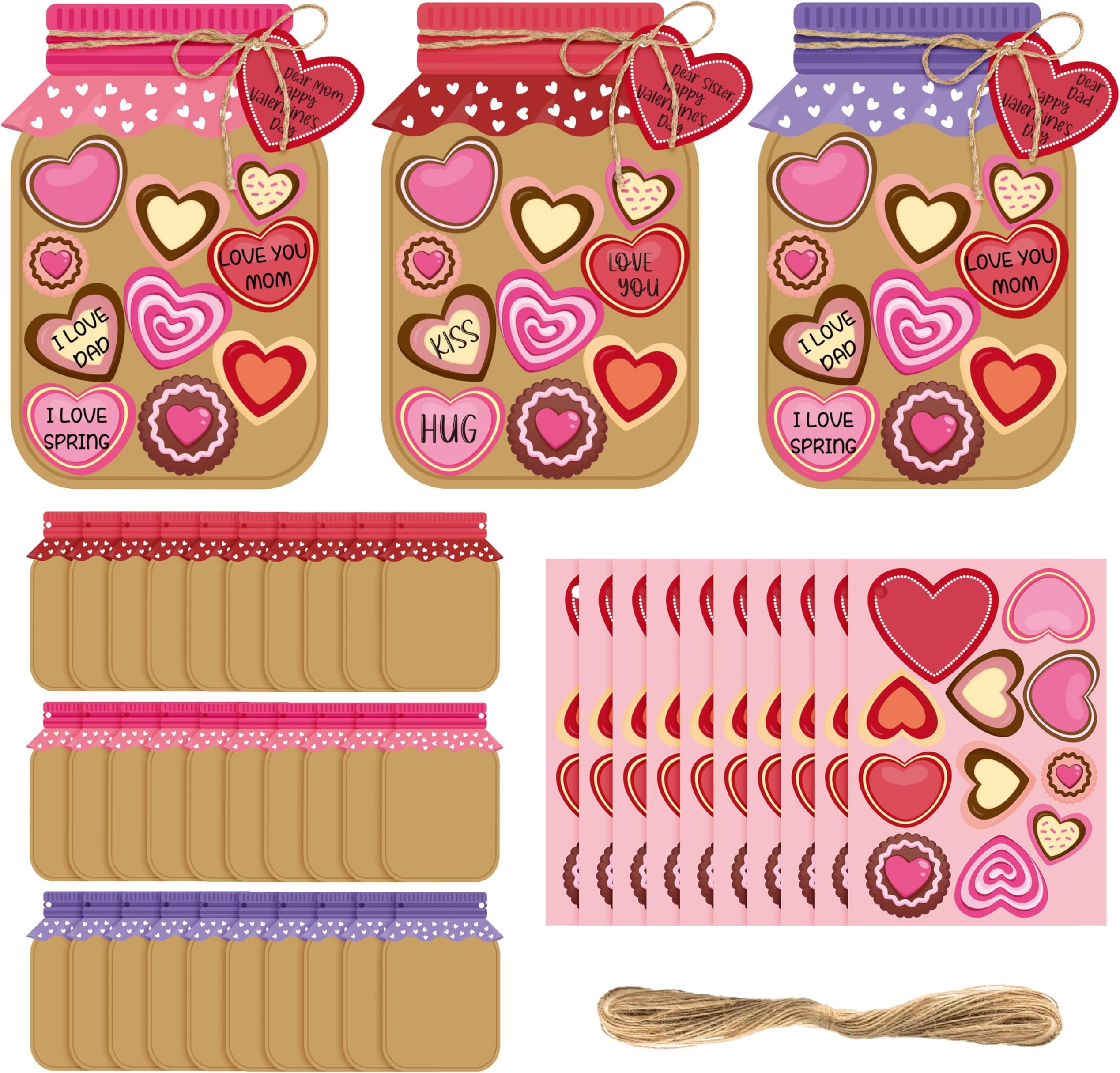 WATINC Mother’s Day Love Candy Jar Craft Kit, Make Your Own DIY Love Heart Candy Jar Decor Craft, Appreciation Girfts Supplies Home School Classroom Fun Activity for Mom Kids (30PCS)
