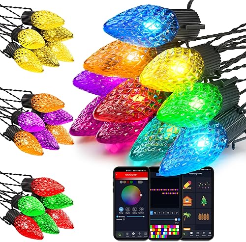 Luces de Navidad inteligentes C9 para exteriores, 115 pies, 150 LED, tira de luces RGB controladas por aplicación con más de 80 modos de cambio de