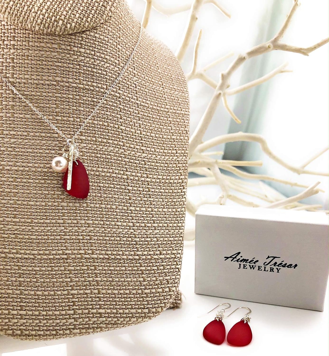 Gorgeous Sunset Love Red Recycled Sea Glass Earrings with Handmade Silver Knot on Sterling Silver Hooks, Beautfiul Gift - Image 5