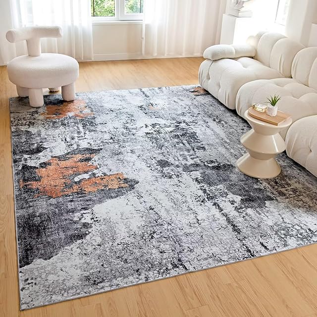 CHOSHOME Washable Rugs Living Room Non Slip Area Rugs for Bedroom Machine Washable Rug Soft Short Pile Large Living Room Rug Abstract Chic Ink Splash Rug Non Shedding Dense Rugs 120x170CM Black