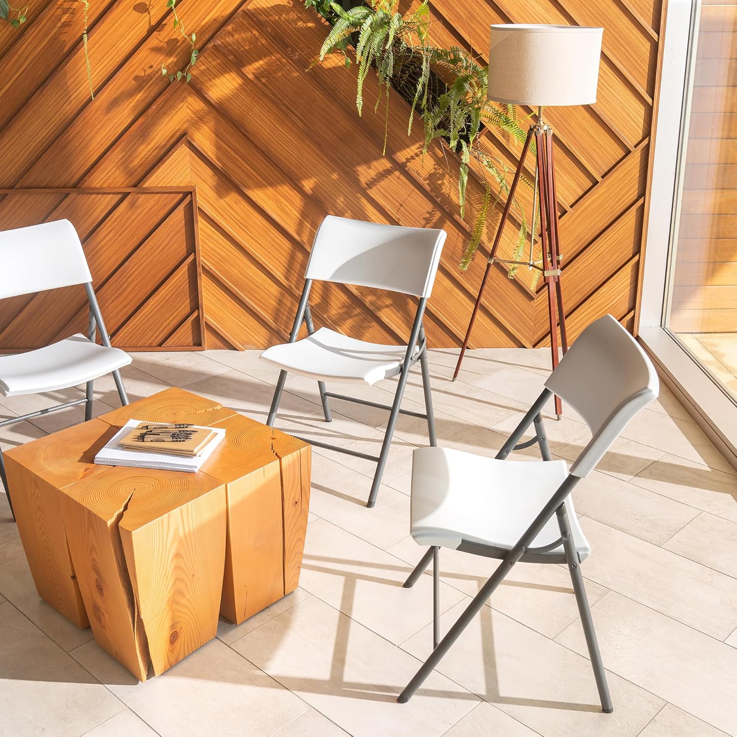 LIFETIME 80191 Light Commercial Folding Chair, White Granite with Gray Frame, 4 Pack