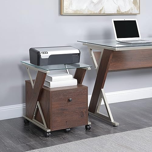 Miniatura 2 de OSP Home Furnishings Zenos - Archivador móvil con tapa de vidrio templado, cereza tradicional