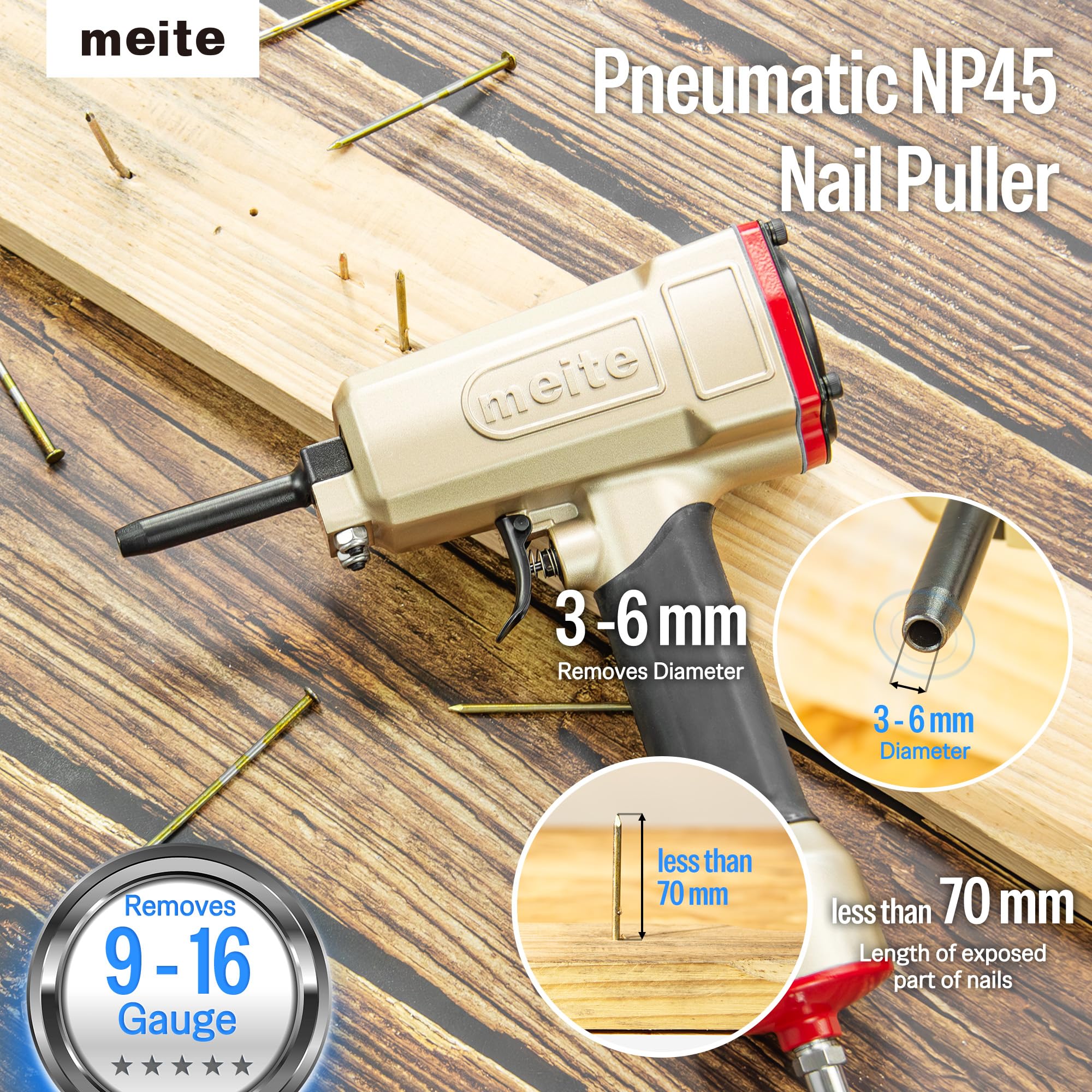 meite NP45 Pneumatic Nail Remover, Professional Heavy Duty Denailer Air Gun/Nail Puller - Image 2