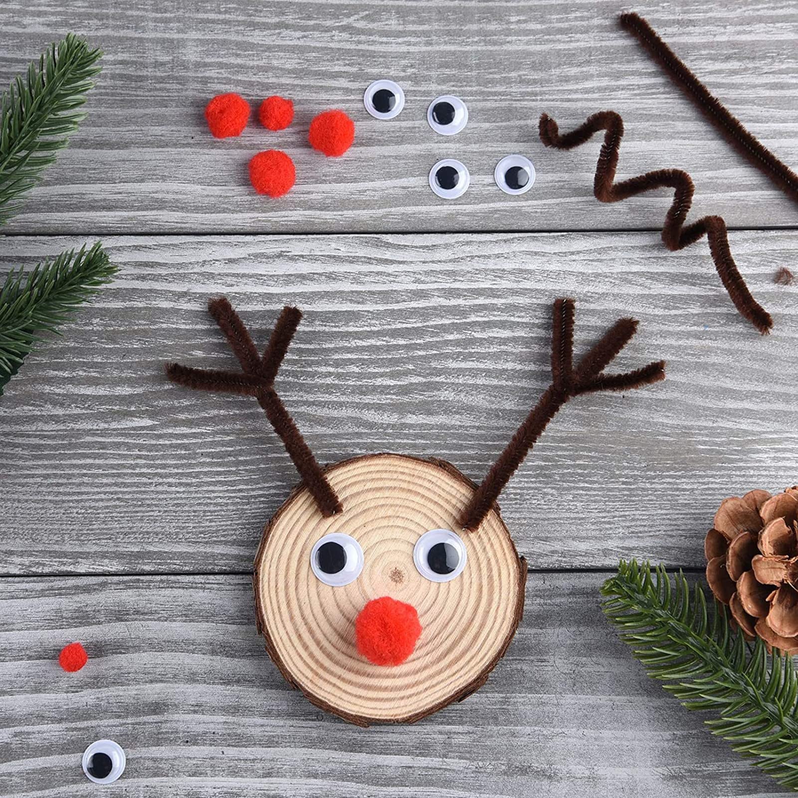 Kit Fai Da Te Renne Di Natale - 400 Pezzi (tubi Ciniglia Marroni, Occhi, Pompon Rossi), Per Lavoretti Creativi