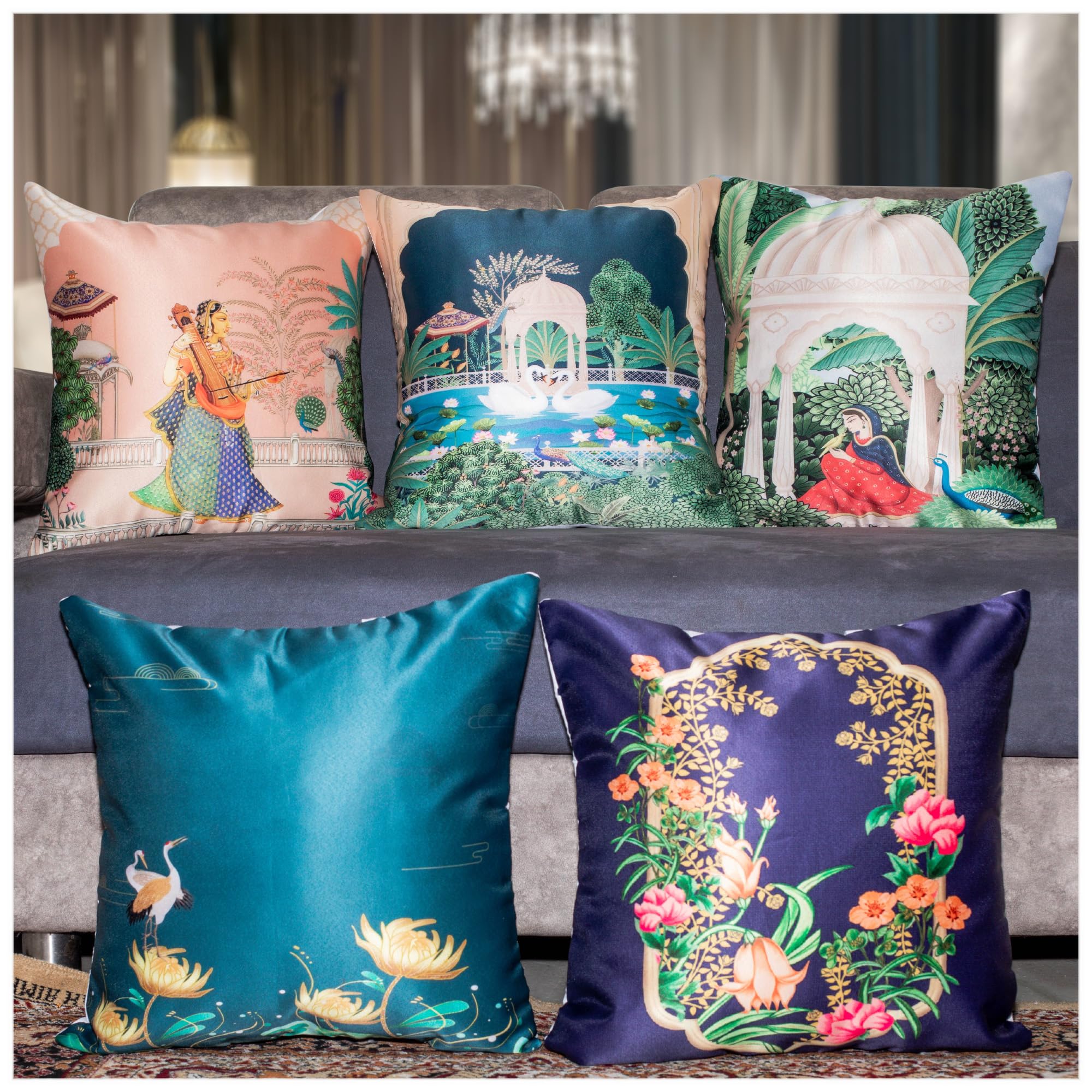 Vendola Decorative Satin 250TC Sofa Cushion Pillow Covers, Multicolor, Set of 5 Ethnic Cushion Covers(Saheliyo Ki Bari,24x24 Inches) (B0DG5PBMCW) Amazon Price History, Amazon Price Tracker