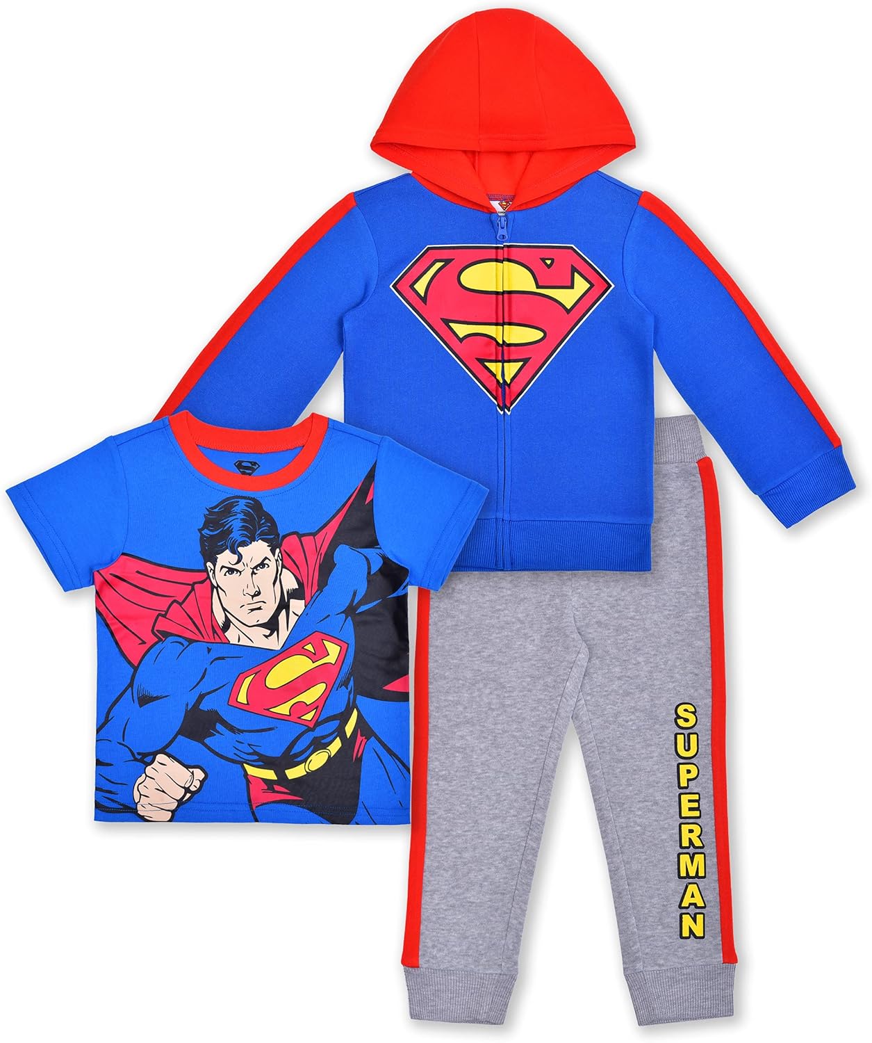 WARNER BROS DC Comics Superman - Conjunto de sudadera con capucha y cremallera para niños pequeños, color azulgris