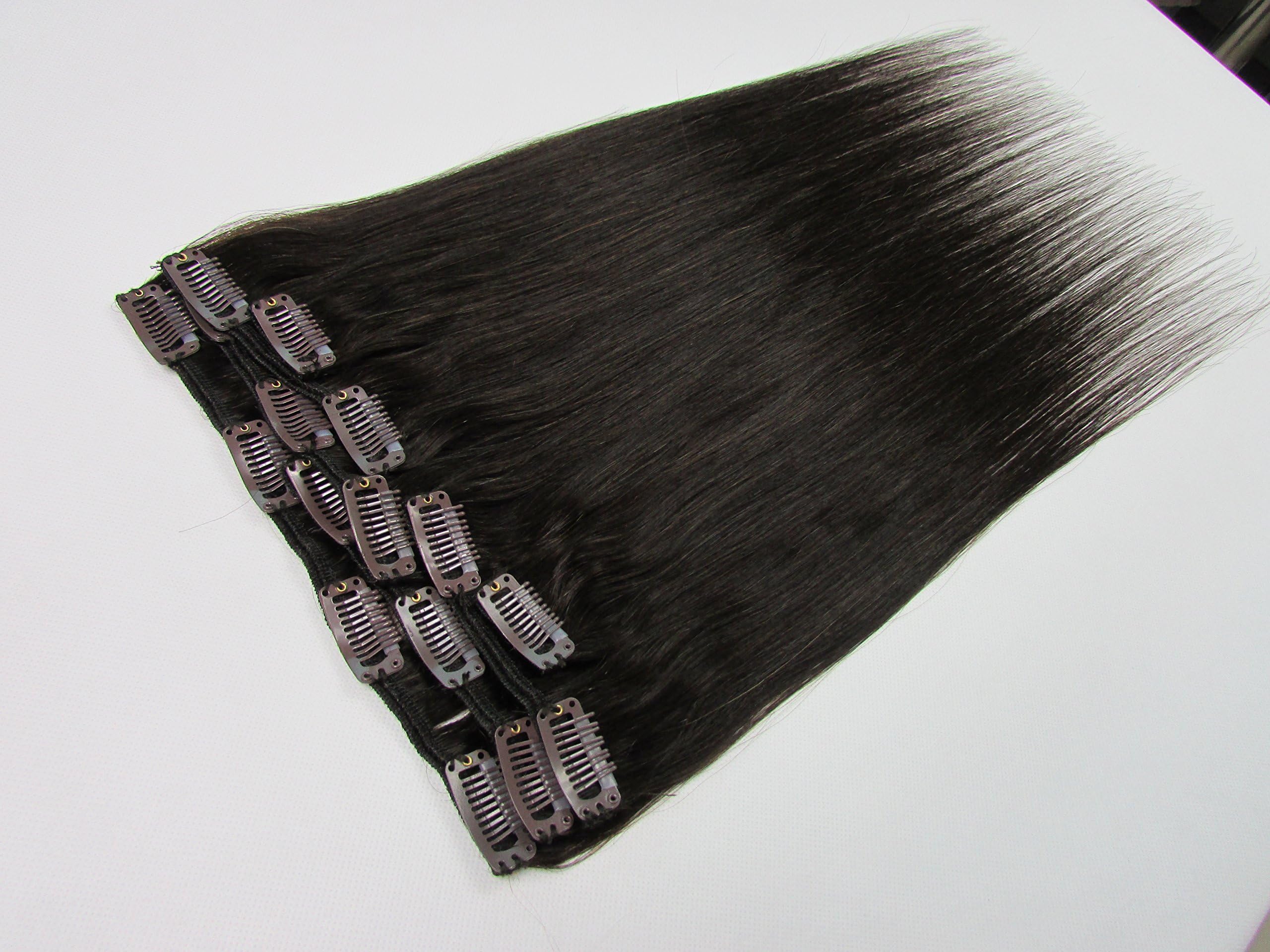 NEW 15" 7pcs Clip in 100% Remy Human Hair Straight Extensions (15inch, #2-darkest Brown)