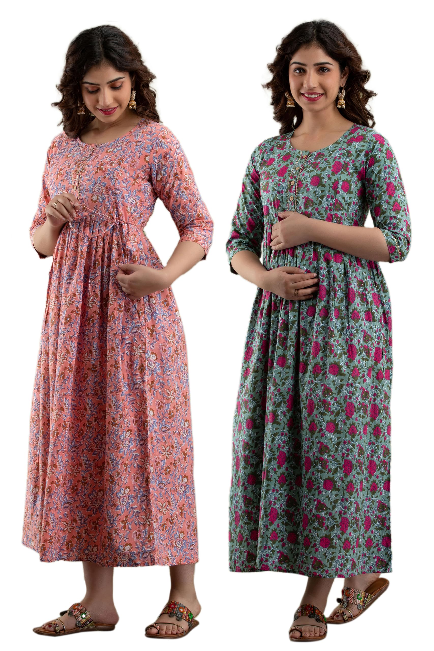 Gauri Women's Pure Cotton Maternity & Feeding Gown Combo | Comfortable Feeding Dresses for Women (Pack of 2)-image-8