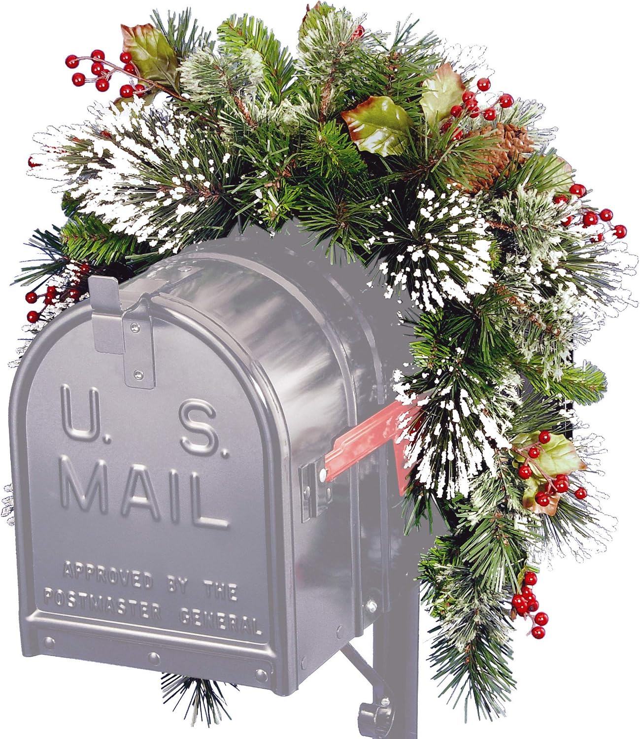 National Tree Company Pre-lit Artificial Christmas Mail Box Swag | Flocked with Mixed Decorations | Wintry Pine Collection - 36 Inch