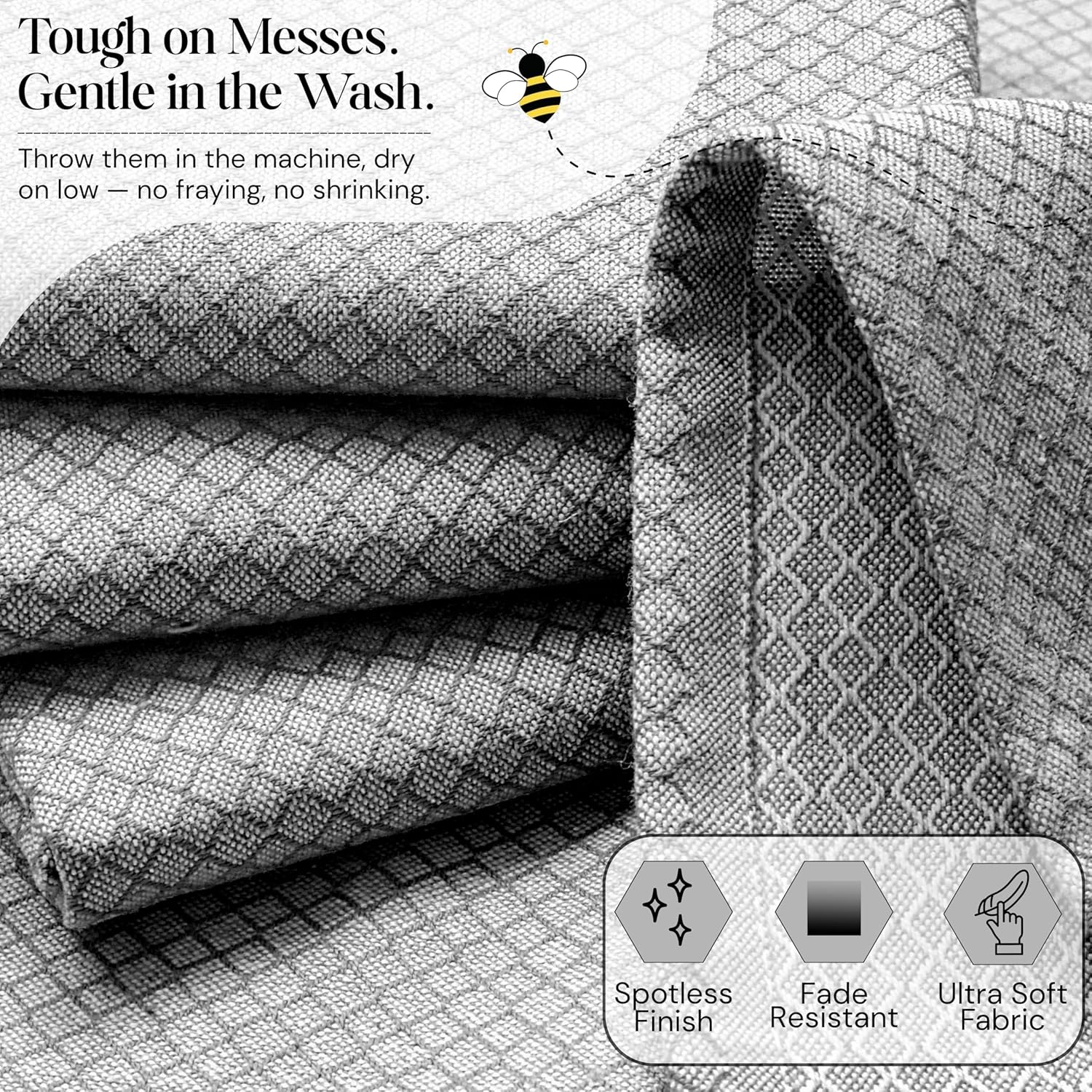 Grey Honeycomb Kitchen Towels 12 Pack, 16x26 Inch, 100% Cotton, Fast Dry, Ultra Absorbent, Reusable Dish Towels for Drying Dishes, Cleaning & Home Kitchen Essentials