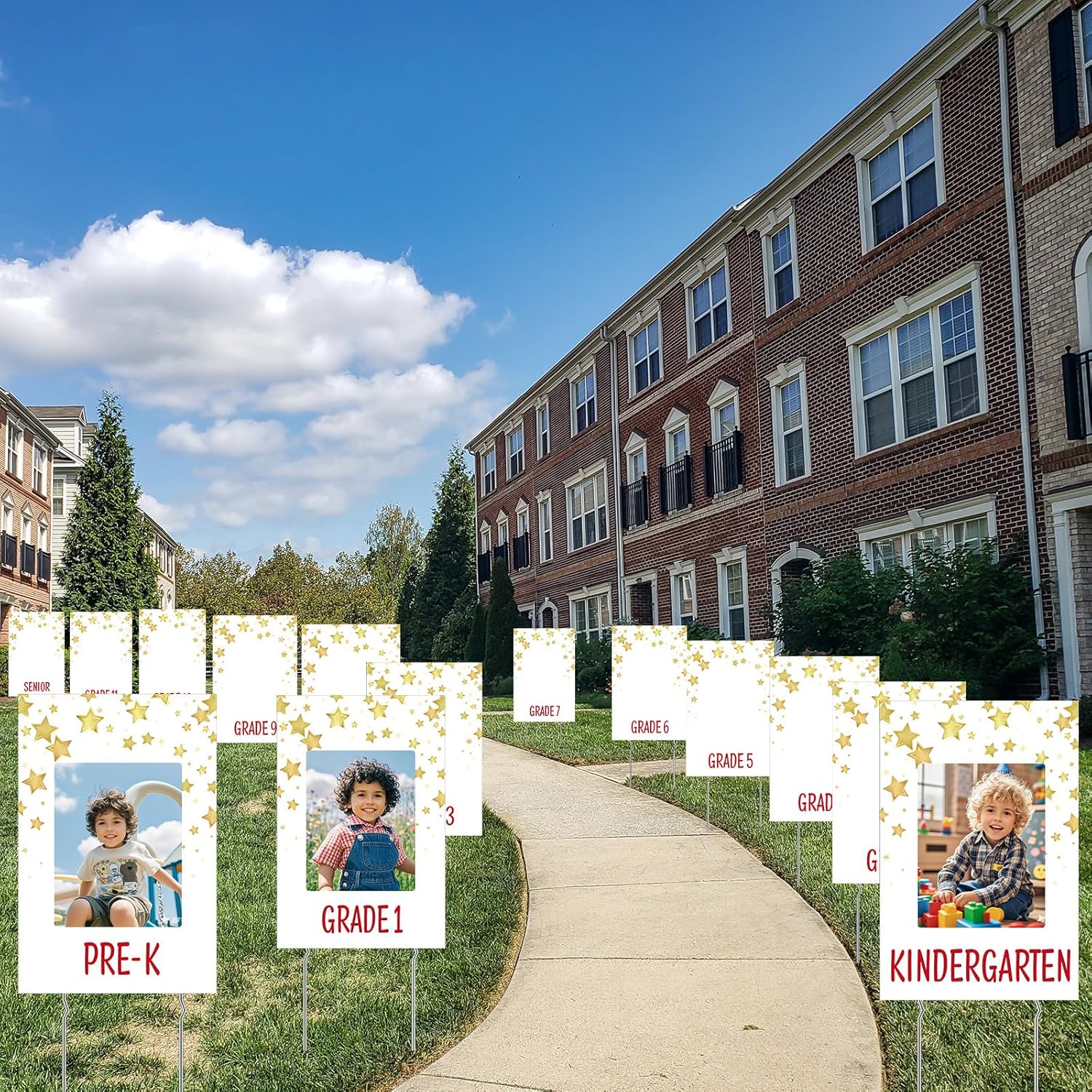 14 Pcs Graduation K-12 Yard Sign Display Photo 12 x 18 Inches Class of 2026 School Years Yard Sign with Pictures Display for Grad Party Walkway Lawn Decoration(Solid Color,Black)