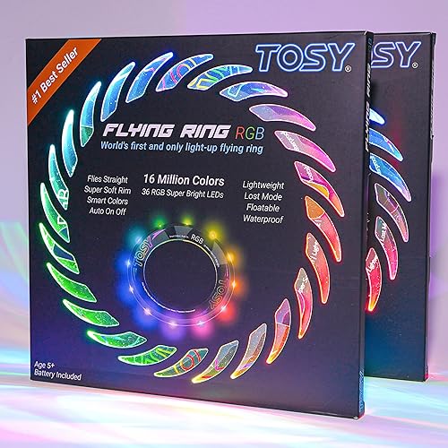 TOSY Flying Ring - 36 RGB Multicolor or 12 Monocolor LEDs, Super Bright, Lost Mode, Auto Light Up, Easter Basket Stuffers Gift for Kid/Teen/Boy/Girl, Safe, Waterproof, Pool/Beach/Camping Toy
