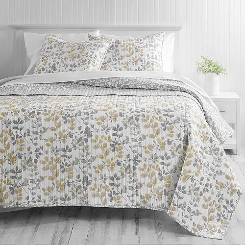 MARTHA STEWART Ryan Botanical Floral - Juego de edredón tamaño King, 3 piezas, 100% algodón, tejido percal fresco y fresco, suave y lavado, color