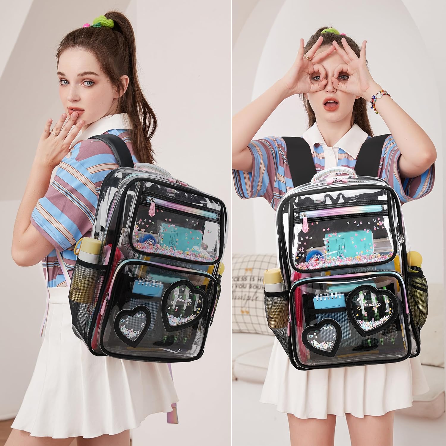 Clear Backpack for Girls,Clear Bookbag Heavy Duty Transparent Backpacks for Stadium Events, See Through Back Pack for Kindergarten Elementary Middle High School (Black) - Image 2