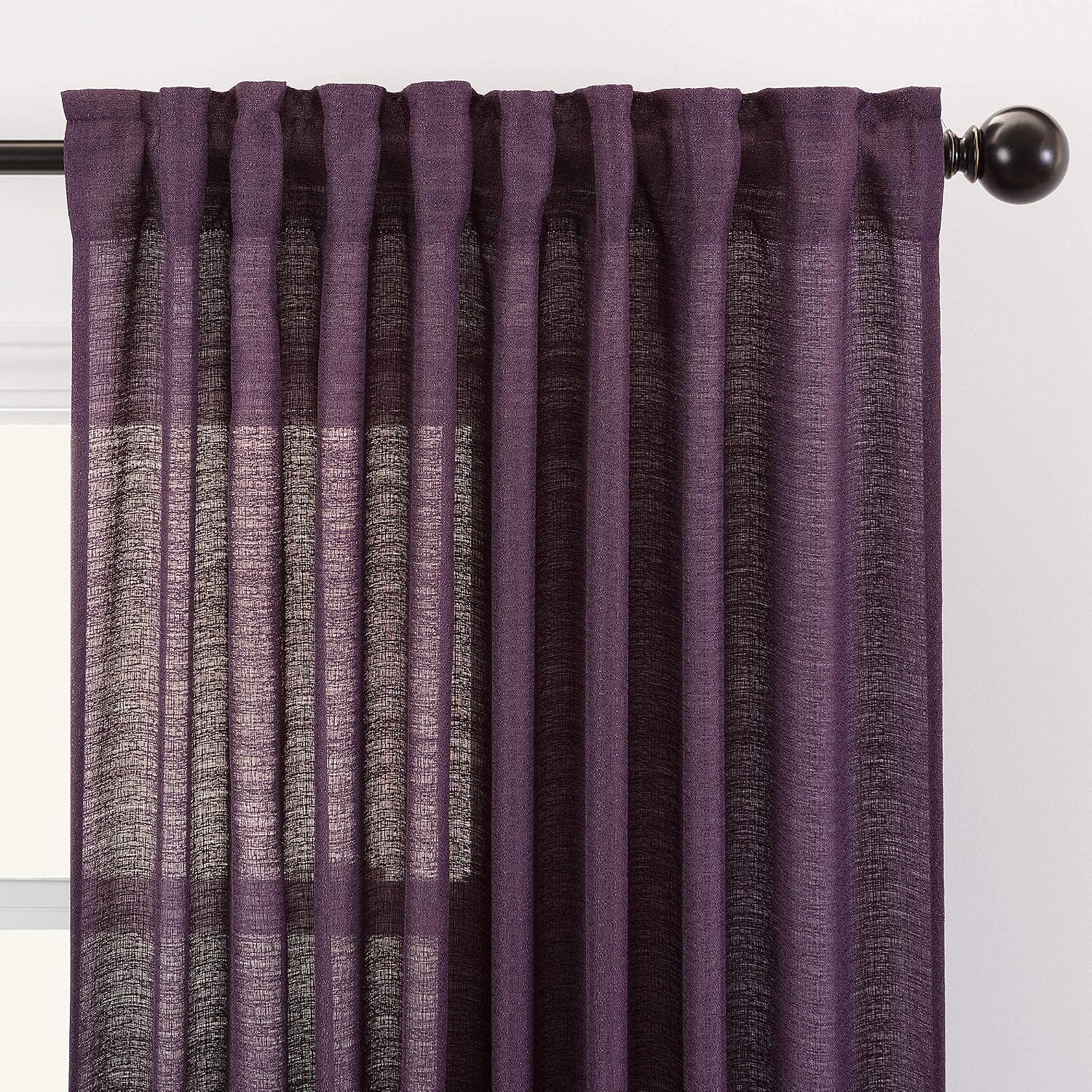 Chanasya Premium 2-Panel Faux Belgian Flax Textured Semi Sheer Curtains - for Windows Living Room Bedroom Patio - Partial Sheer Drapes for Privacy & Home Decor 52 x 108 Inches Long - Aubergine