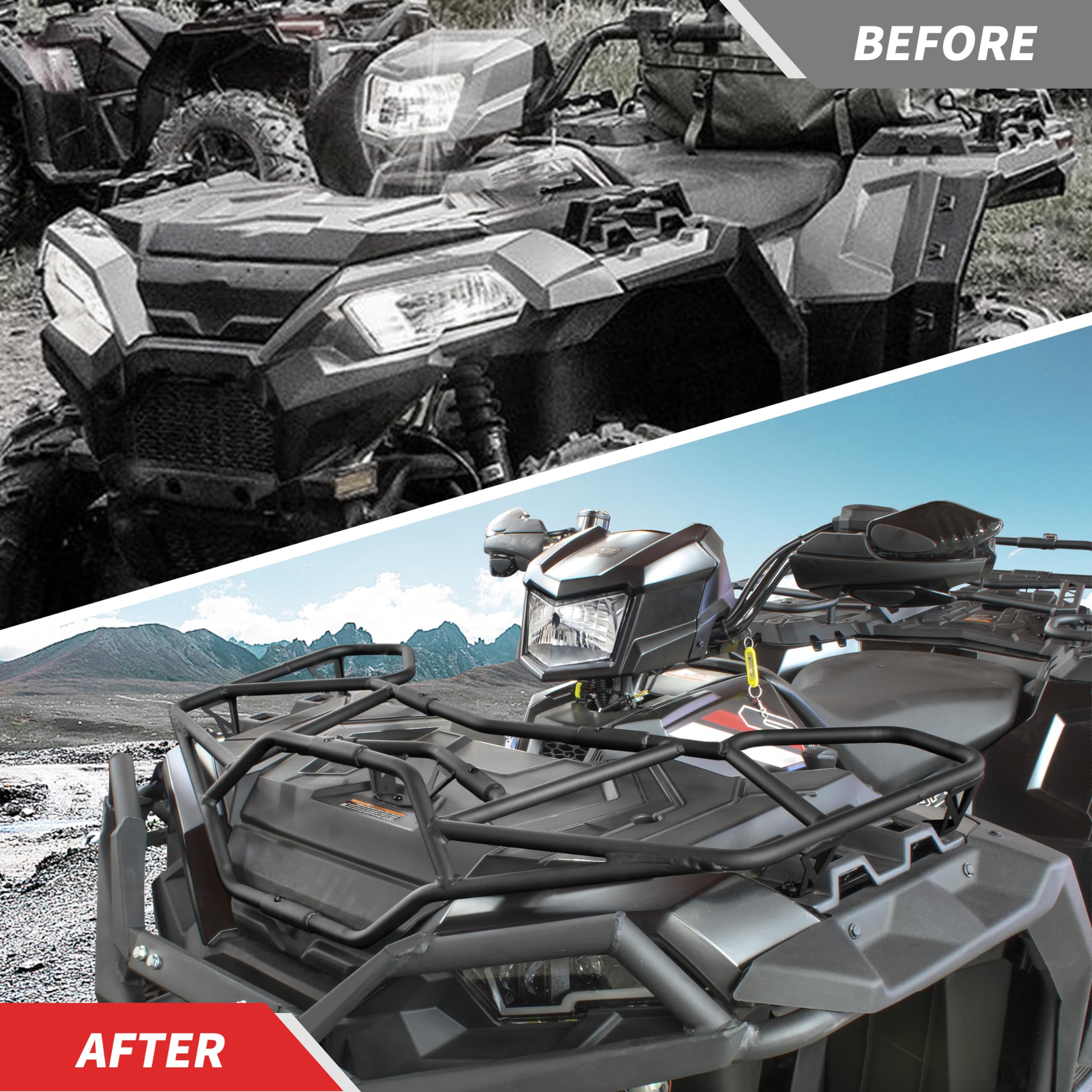 Windshield Rack ECOTRIC ATV Front Rack Extender - Fits Polaris Sportsman/ Ranger (2014-2025) Polaris 570 Sportsman Accessories, image size:2560x2560